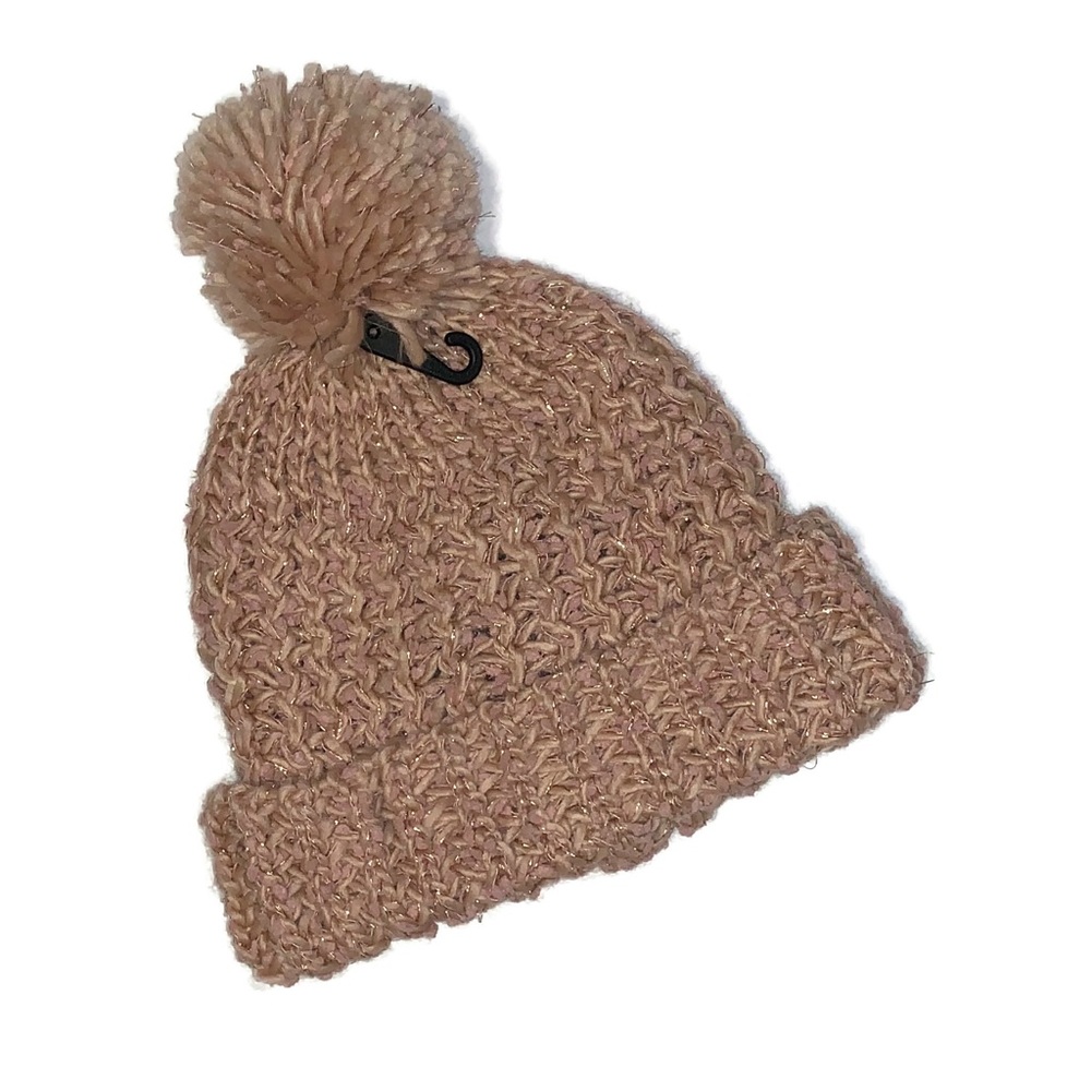 Vince Camuto Metallic Knit Hat with Pom Pink NWT